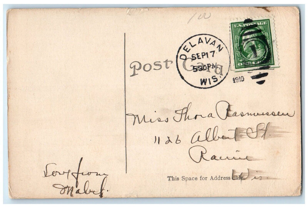 1910 Aram Public Library Building Delavan Wisconsin WI Antique Posted Postcard