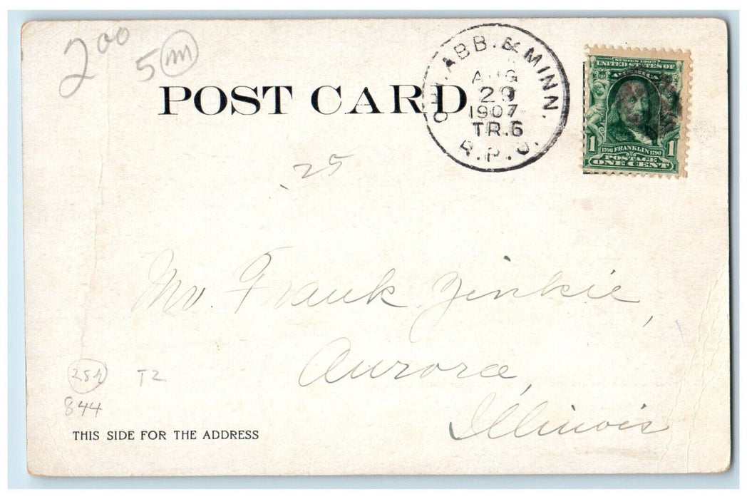 1907 Indian Crossing Chain O' Lake Bridge River Boat Waupaca Wisconsin Postcard