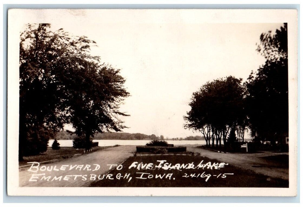 1949 Five Island Lake Boulevard View Emmetsburg Iowa IA RPPC Photo Postcard