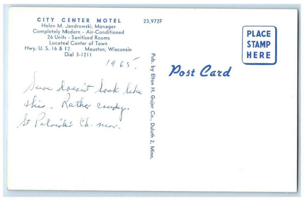 1960 Exterior View City Center Motel Building Mauston Wisconsin Antique Postcard