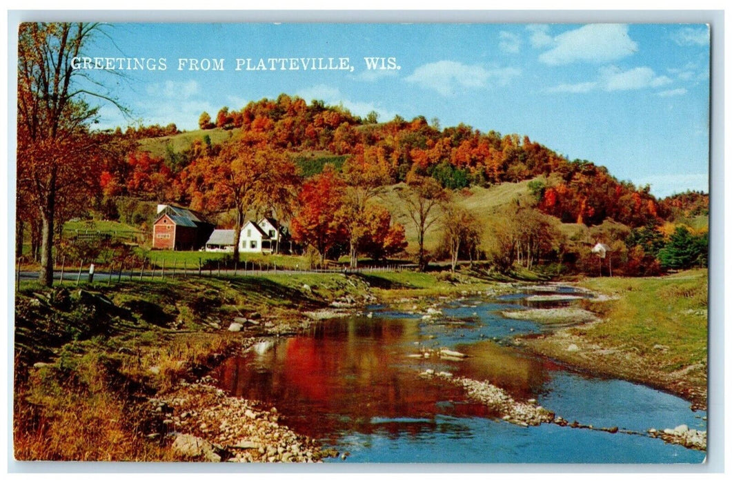 1960 Greetings From Platteville Wisconsin WI Antique Natural Color Card Postcard