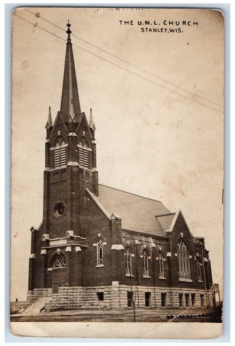 1907 U.N.L. Church View Stanley Wisconsin WI RPPC Photo Posted Postcard