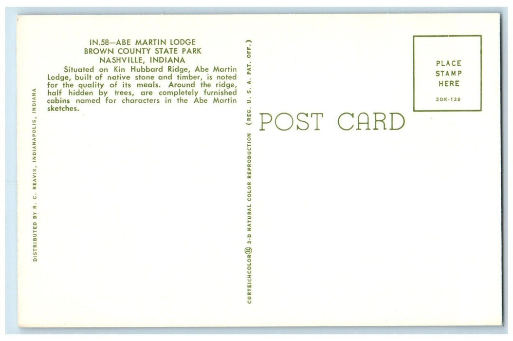 1960 Abe Martin Lodge Brown County State Park Nashville Antique Vintage Postcard