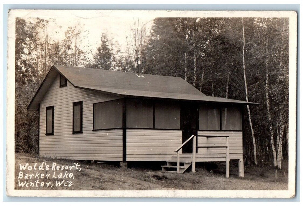 1937 Wold's Resort Barker Lake Wisconsin Winter WI RPPC Photo Posted Postcard