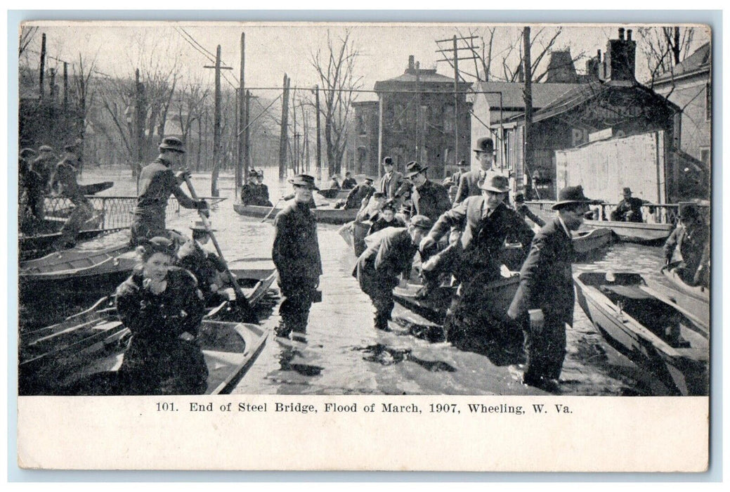 1907 End Steel Bridge Flood Wheeling West Virginia W VA Antique Vintage Postcard