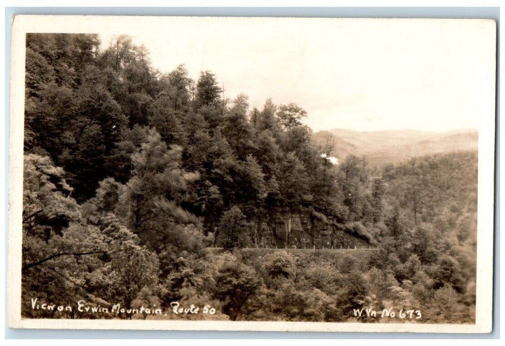 1939 Erwin Mountain Route 50 View West Virginia WV RPPC Photo Posted Postcard