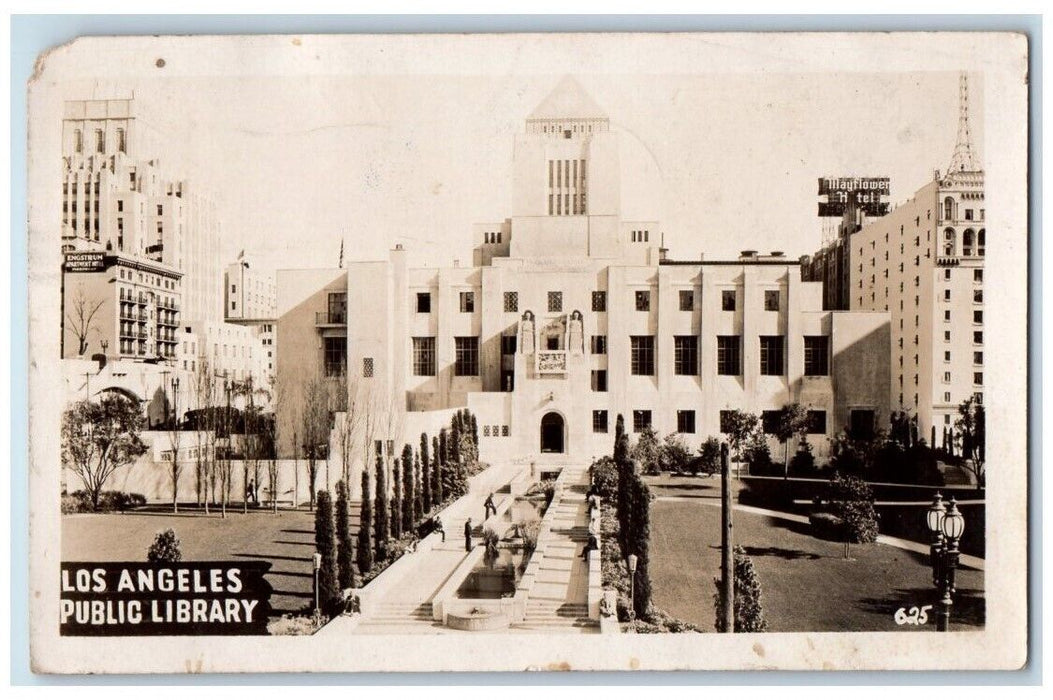 1938 Public Library Building View Los Angeles California CA RPPC Photo Postcard