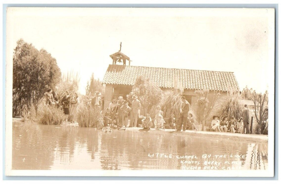 c1940's Little Chapel By Lake Knotts Berry Buena Park CA RPPC Photo Postcard