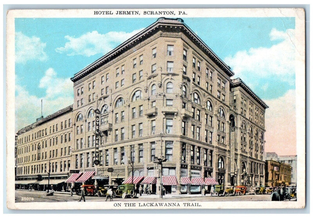 1932 Hotel Jermyn Scranton PA, On The Lackawanna Trail Cars Stores Postcard