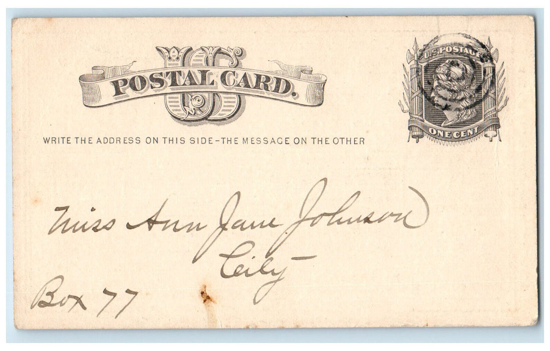 1880 Ladies Mutual Aid Fund Ann Jane Johnson Washington DC Postal Card