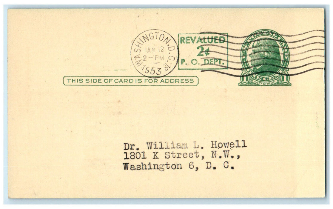1953 Optilets Abott's Tablets Capsules ZD Gilman Inc. Washington DC Postal Card
