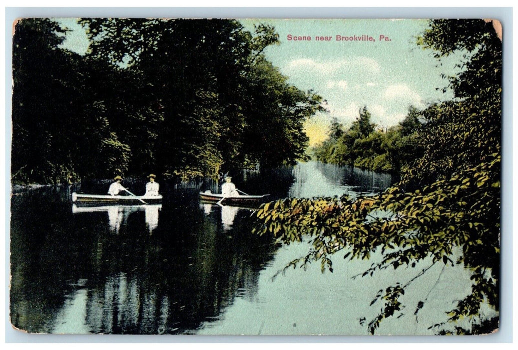 1909 Scene Near Brookville Pennsylvania PA, Girls Canoeing Antique Postcard