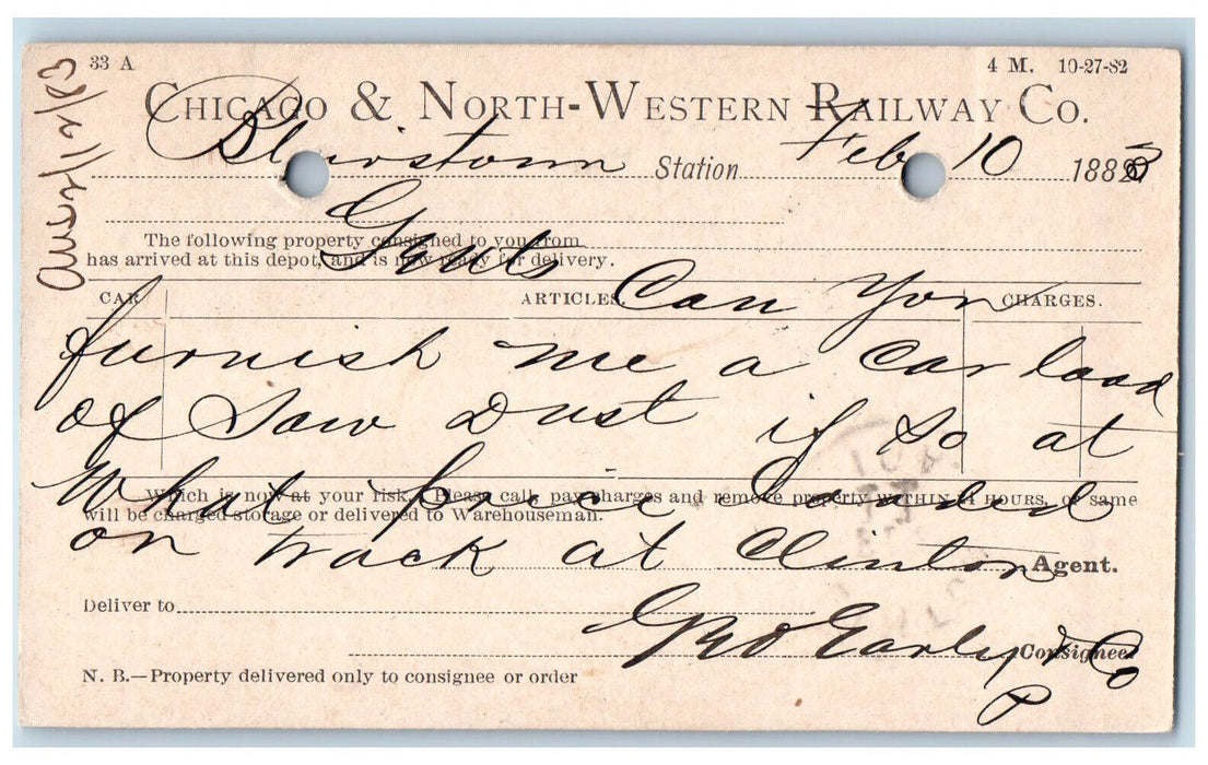 1883 Chicago & North-Western Railway Co. Chicago Illinois IL Postal Card
