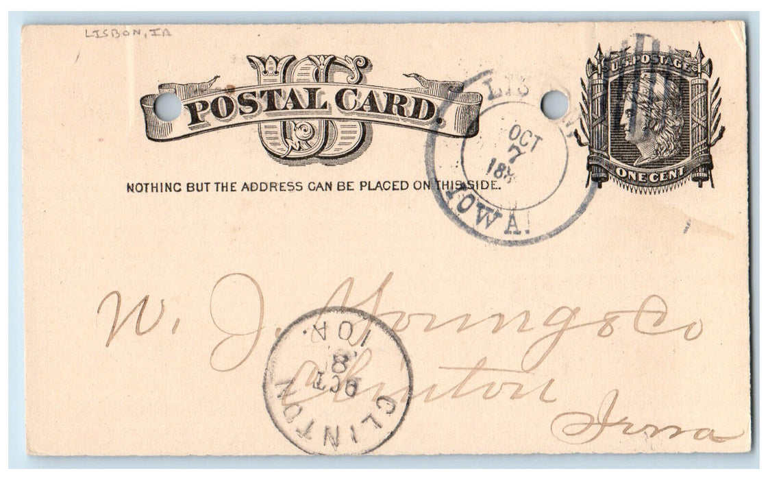 1882 Report Lumber WJ Young & Co. Lisbon Iowa IA Clinton IA Postal Card