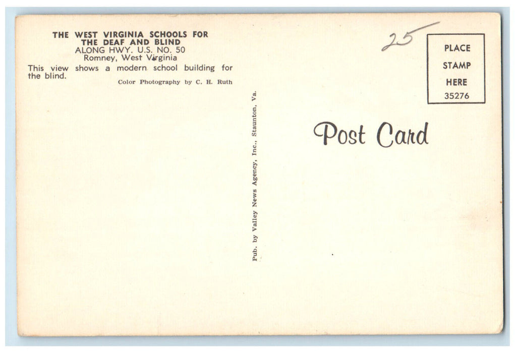 c1950's The West Virginia Schools for The Deaf & Blind Romney WV Postcard