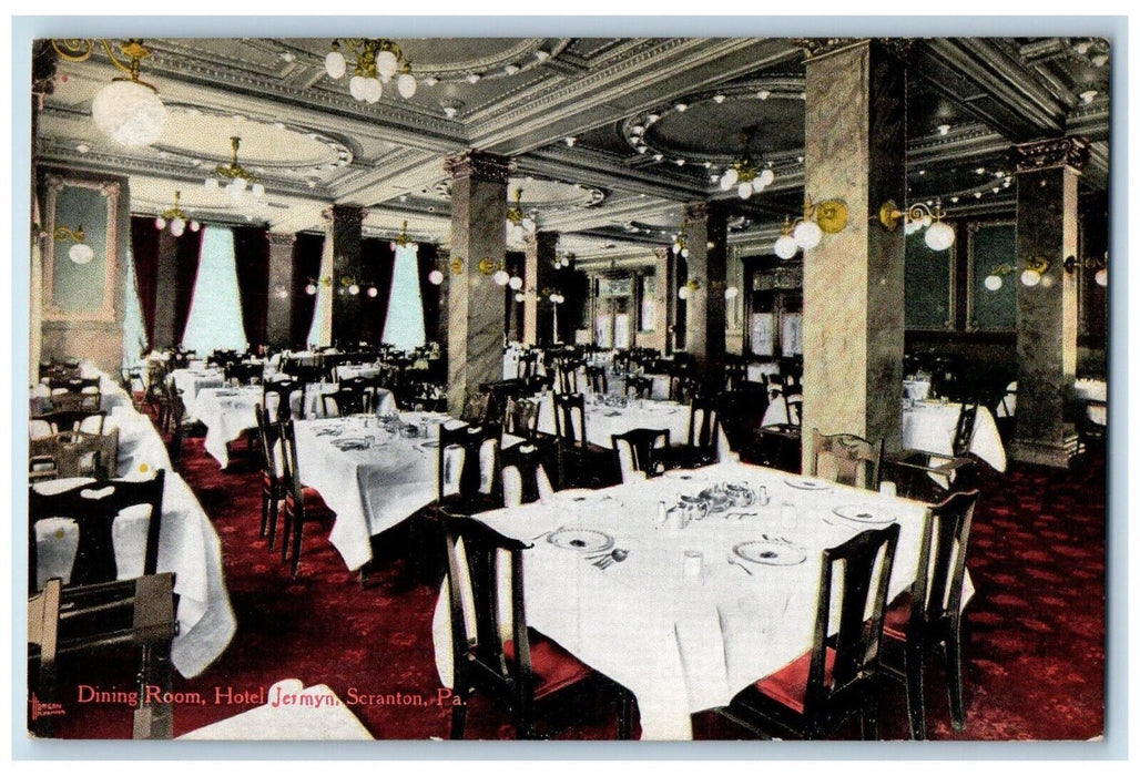 c1910's Dining Room Hotel Jermyn Restaurant Scranton Pennsylvania PA Postcard