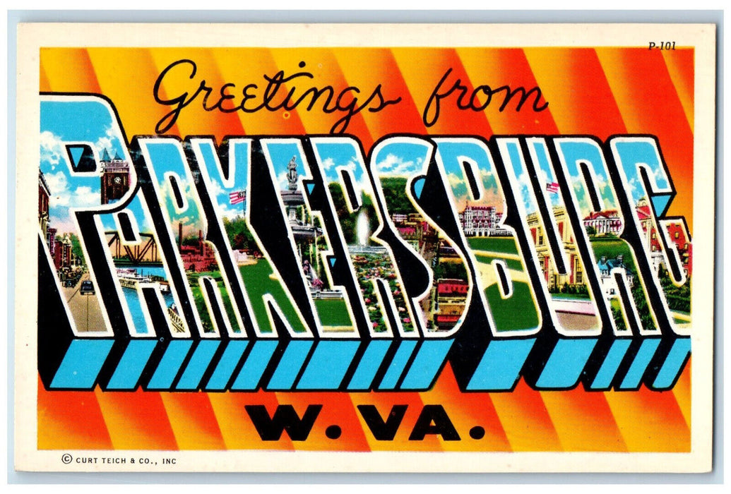 c1950's Greetings from Parkersburg WV Multiview Big Letter Postcard