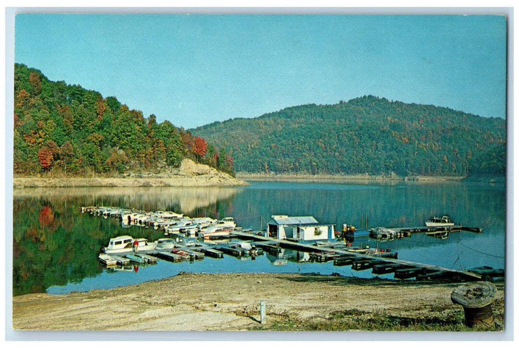 c1960's Boat Docks of Sutton Dam Lake Fishing Craft West Virginia WV Postcard