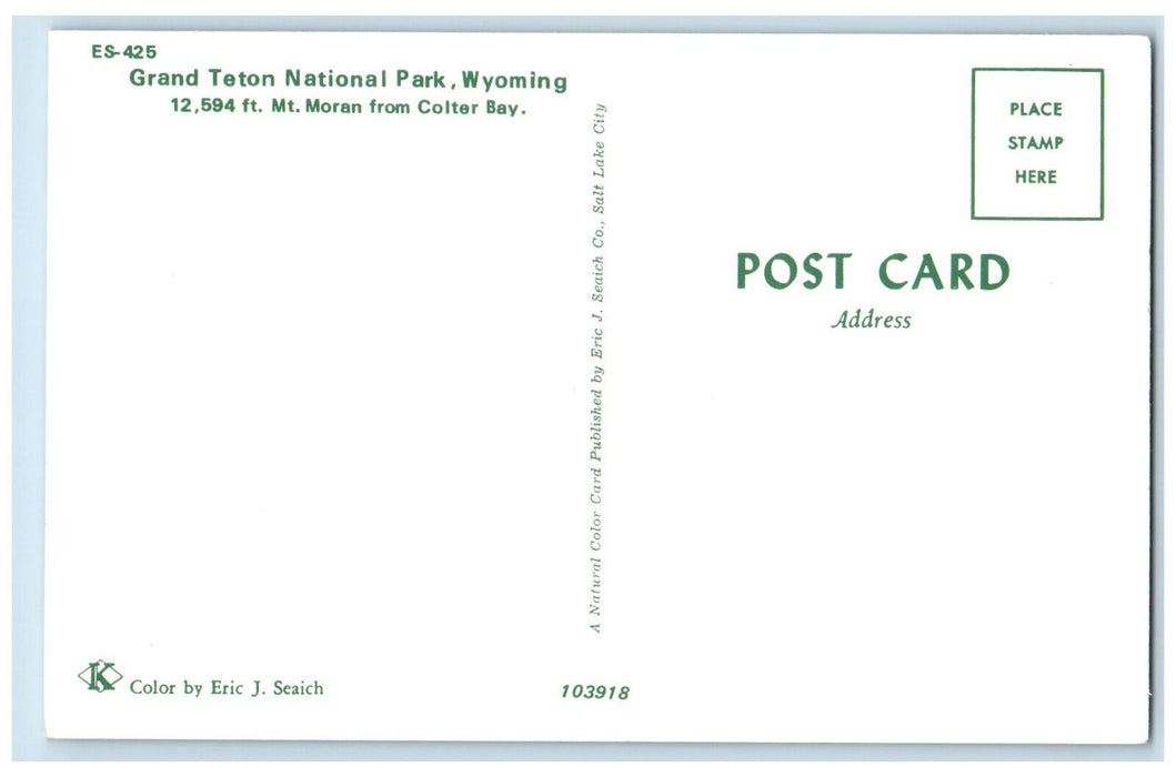 c1960's Grand Teton National Park Mt. Moran Colter Bay Wyoming WY Postcard