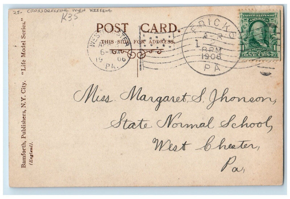 1906 Crossdressing Men Kissing Barrel Fricks Pennsylvania PA RPPC Photo Postcard