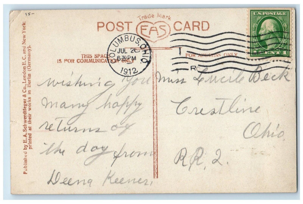 Birthday Greeting Pretty Girl Flowers Basket Columbus OH RPPC Photo Postcard