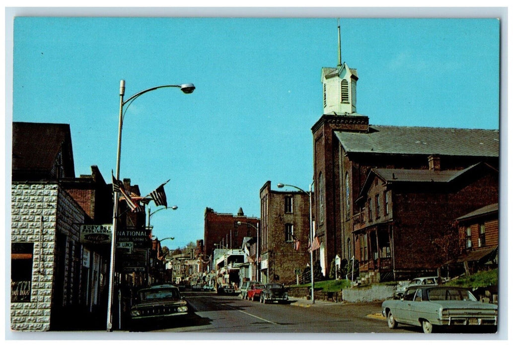 c1960 Business Section Street Road Church Grafton West Virginia Vintage Postcard