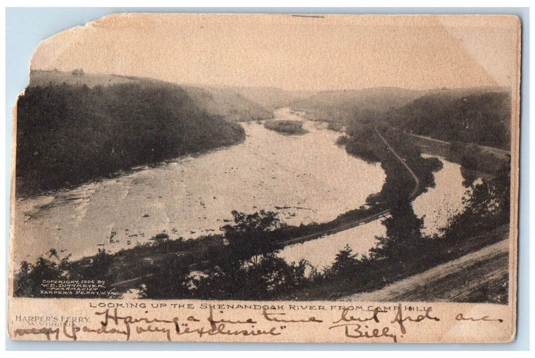 c1906 Looking Up Shenandoah river From Camp Hill West Virginia Vintage Postcard