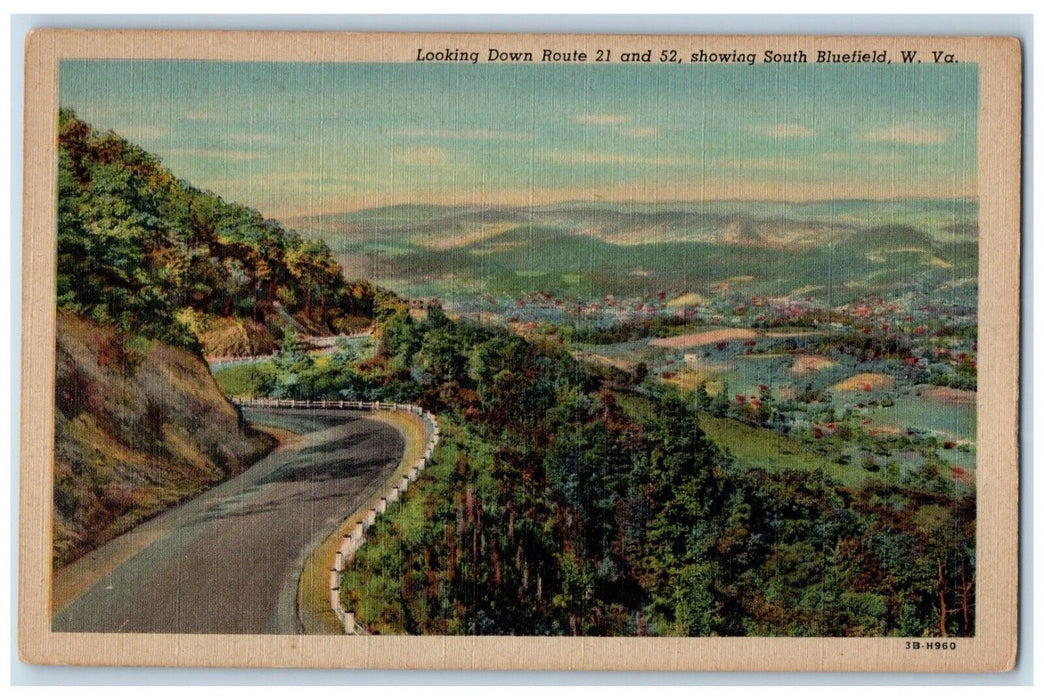 c1940 Looking Down Route 21 & 52 Showing South Bluefield West Virginia Postcard