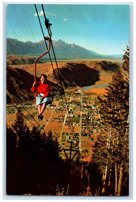 c1960's From Top of Chair Lift Jackson Wyoming and Grand Tetons Postcard