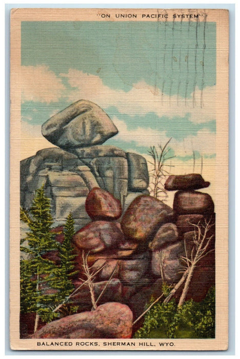 1945 On Union Pacific System Balanced Rock Sherman Hill Wyoming WY Postcard