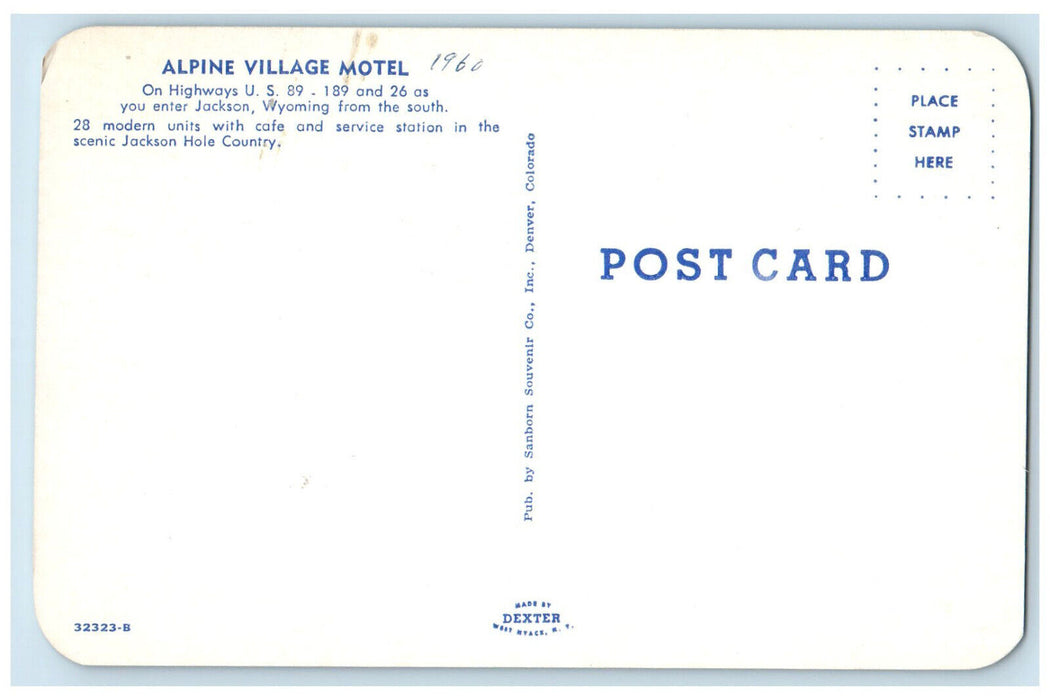 c1950's Alpine Village Motel Jackson Hole Country Jackson Wyoming WY Postcard