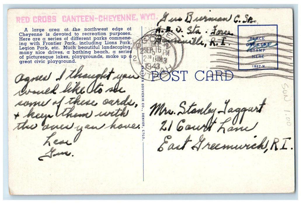 1943 Sunset from the Bathing Beach Cheyenne Wyoming WY Vintage Postcard