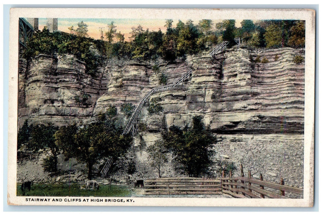 c1920's Stairway and Cliffs at High Bridge Kentucky KY Vintage Postcard