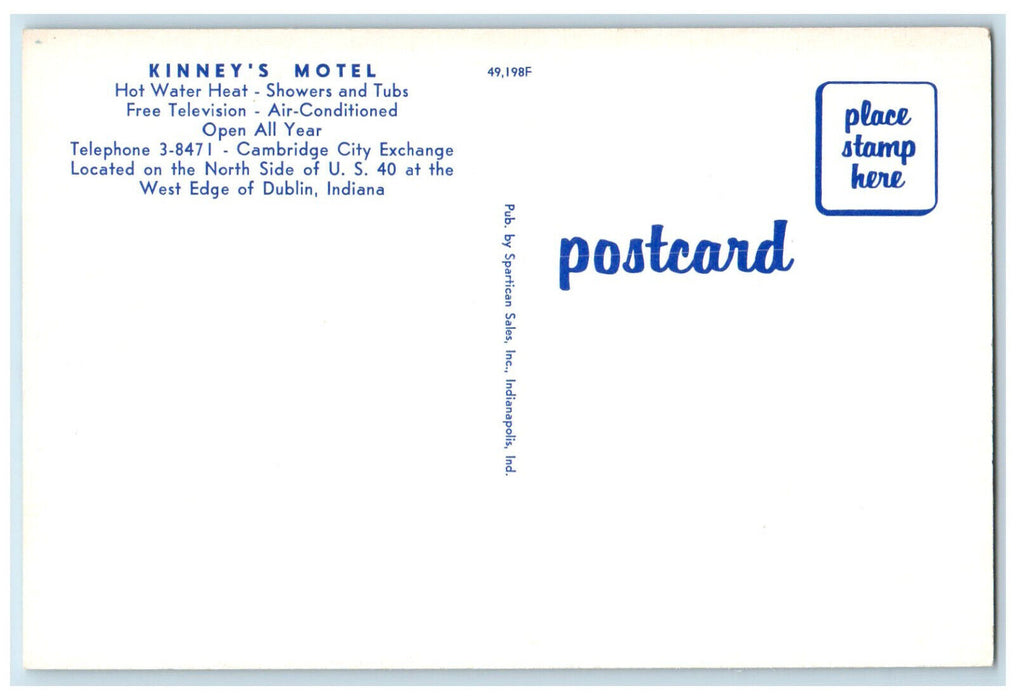 c1950's Kinney's Motel West Edge of Dublin Indiana IN Vintage Postcard