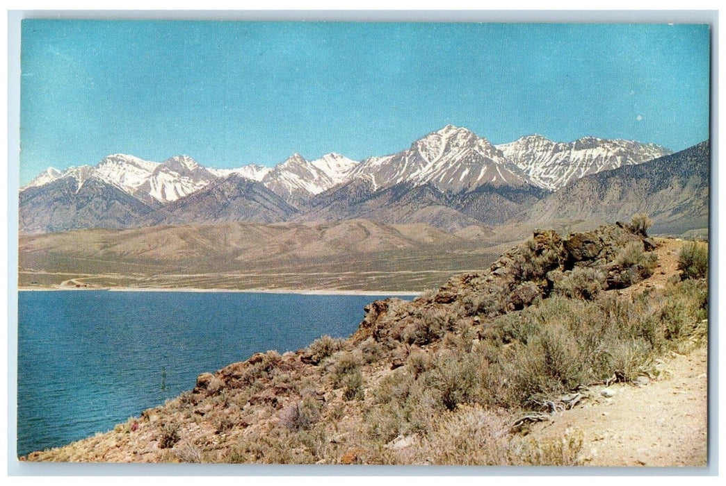 c1960 Scenic View Mackey Reservoir & Mt Borah Snow Capped Idaho Antique Postcard
