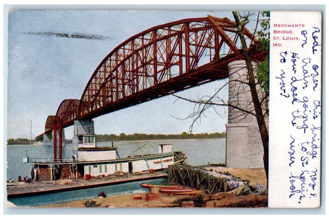 1911 Merchants Bridge Ship Boat Lake St Louis Missouri Vintage Antique Postcard