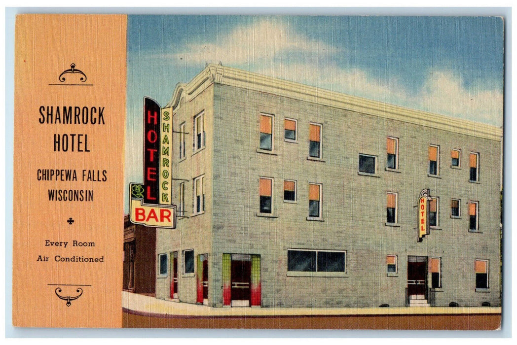 c1940's Shamrock Hotel Chippewa Falls Wisconsin WI Vintage Unposted Postcard