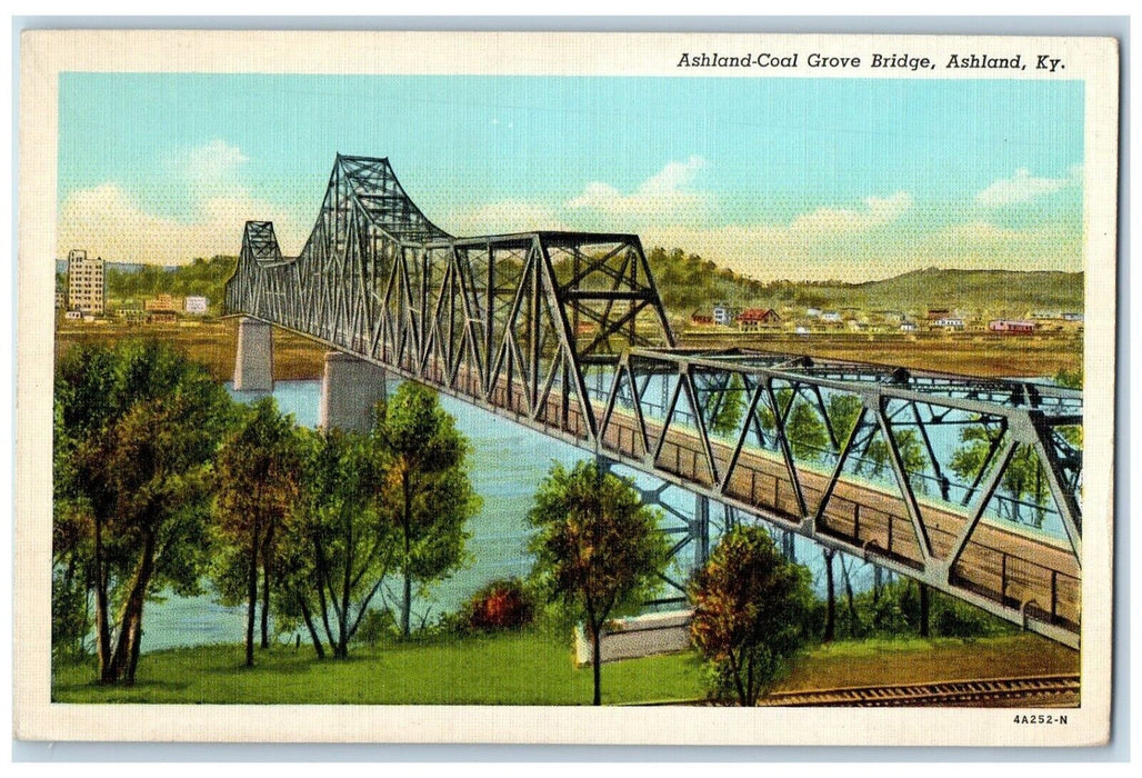 c1940 Ashland-Coal Grove Bridge River Lake Road Street Ashland Kentucky Postcard