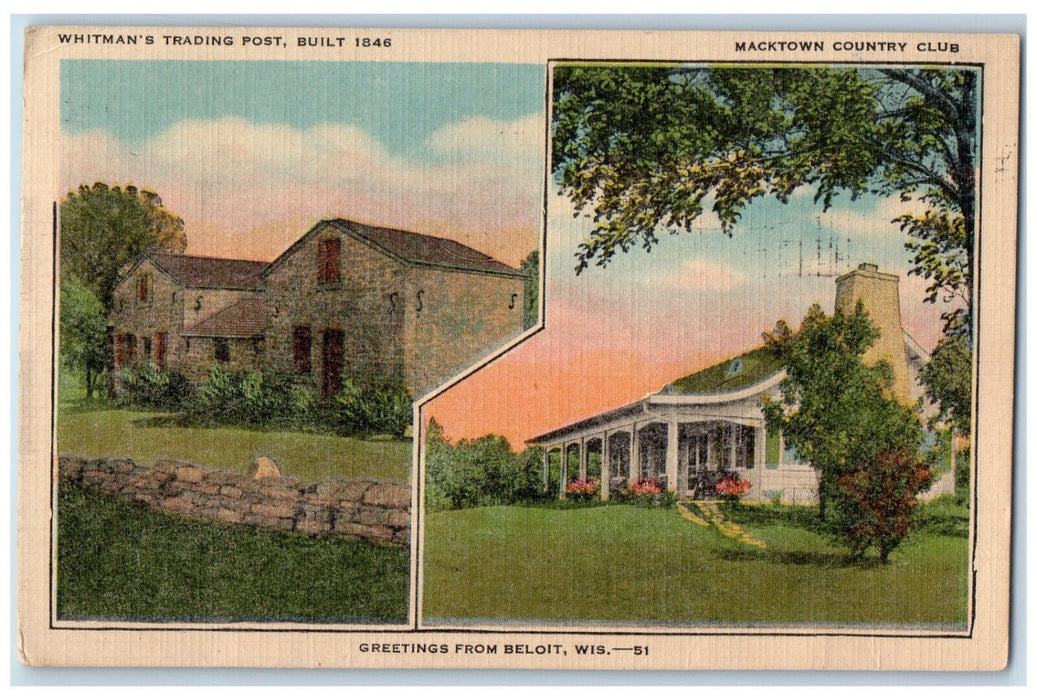 1947 Trading Post Country Club Greetings from Beloit WI Multiview Postcard