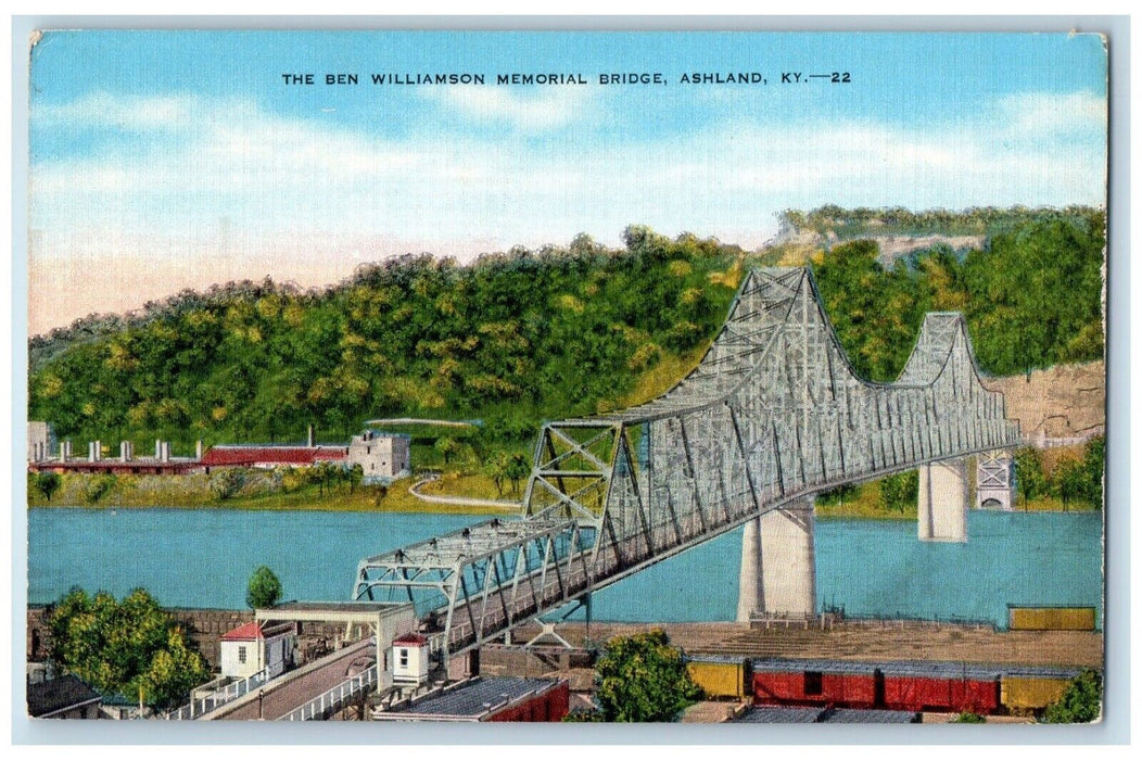 c1940 Ben Williamson Memorial Bridge River Lake Street Ashland Kentucky Postcard