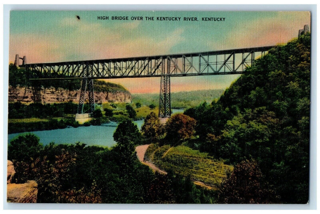 c1940 High Bridge Over History River Lake Road Kentucky River Kentucky Postcard