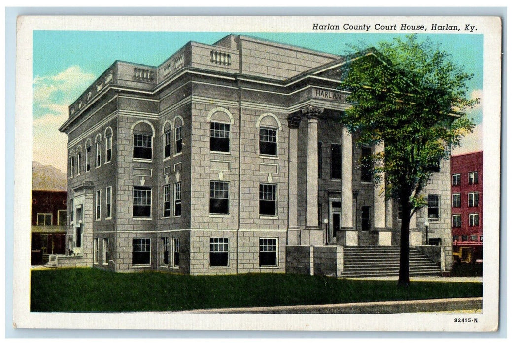 c1940 Harlan County Court House Exterior Building Road Harlan Kentucky Postcard