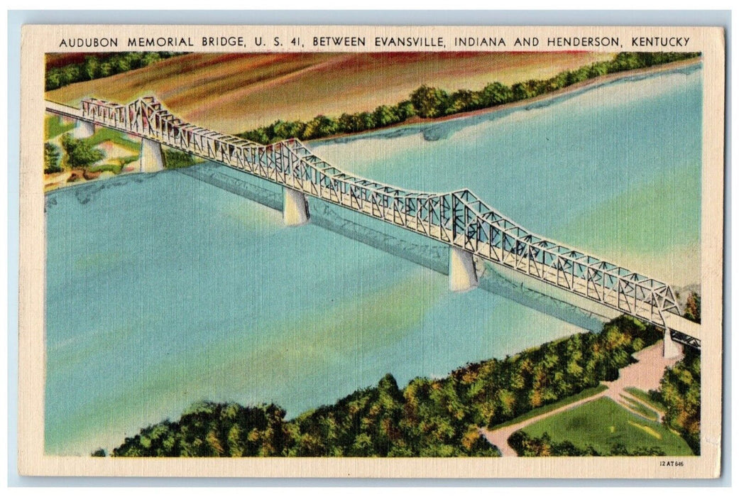 c1940 Audubon Memorial Bridge Evansville Indiana Henderson Kentucky KY Postcard