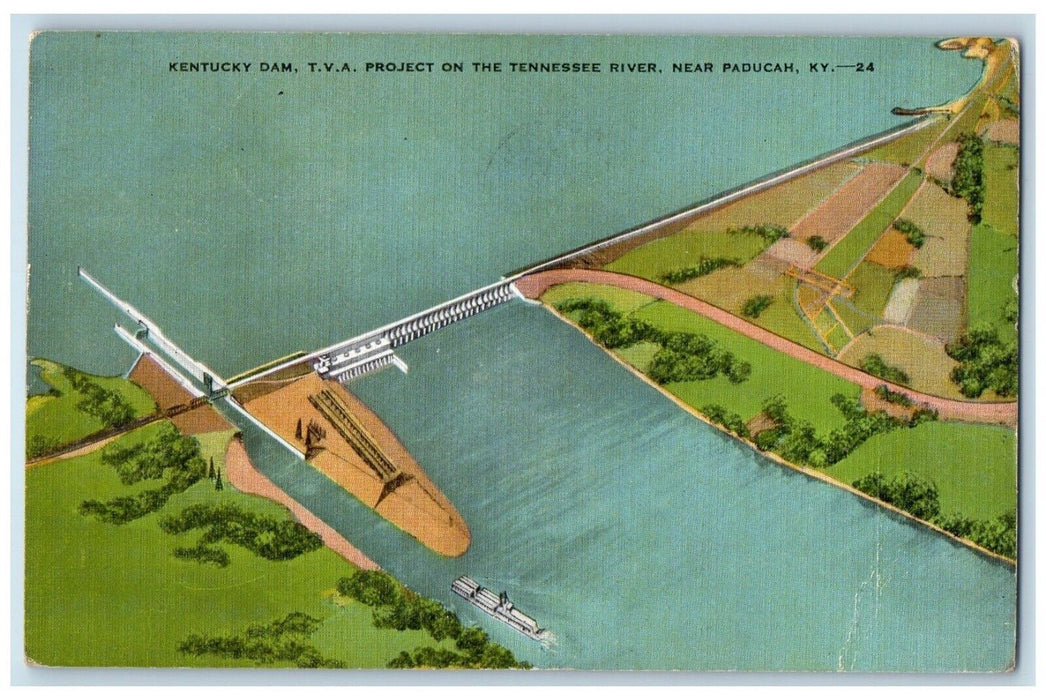 c1940 Kentucky Dam T.V.A. Project Tennessee River Paducah Kentucky KY Postcard