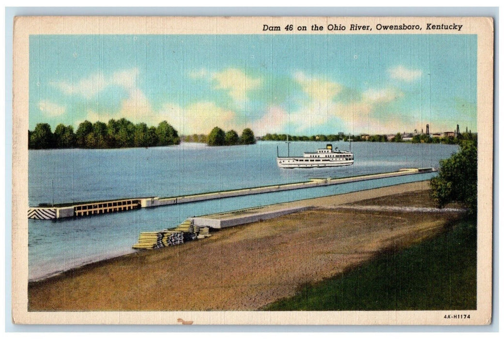 c1940 Dam Ohio River Lake Steamer Beach Owensboro Kentucky KY Vintage Postcard