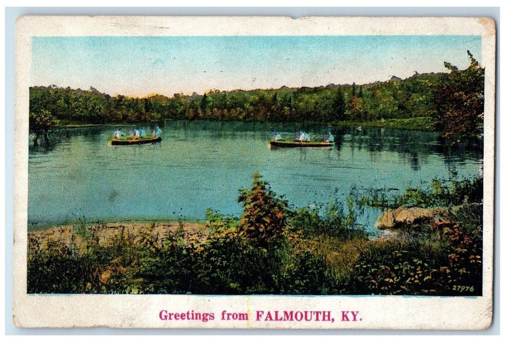 c1920 Greetings From Canoe Boat Lake Falmouth Kentucky Vintage Antique Postcard