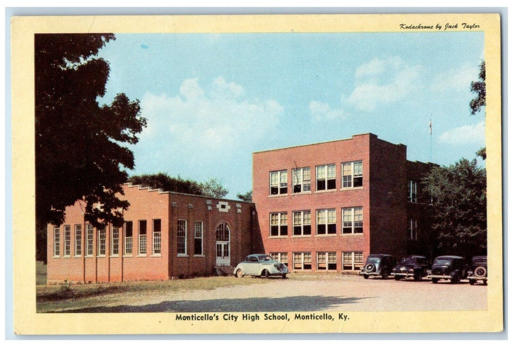 c1940 Monticello's City High School Exterior Park Monticello Kentucky Postcard