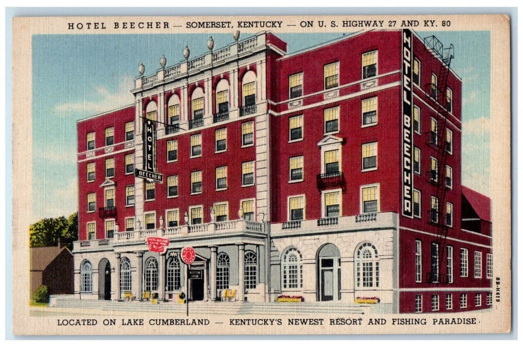 c1940 Hotel Beecher Resort Paradise Somerset Kentucky Vintage Antique Postcard