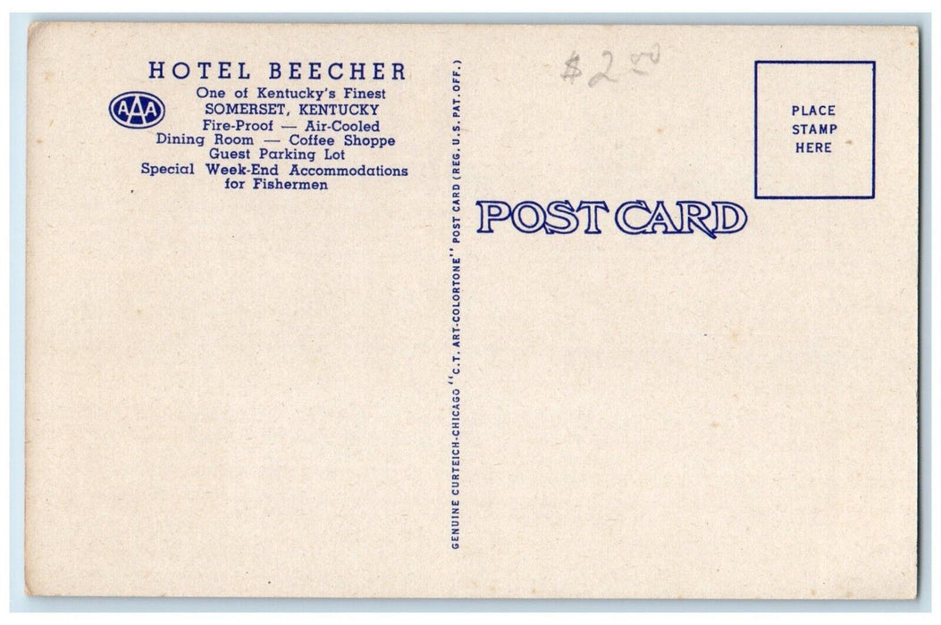 c1940 Hotel Beecher Resort Paradise Somerset Kentucky Vintage Antique Postcard