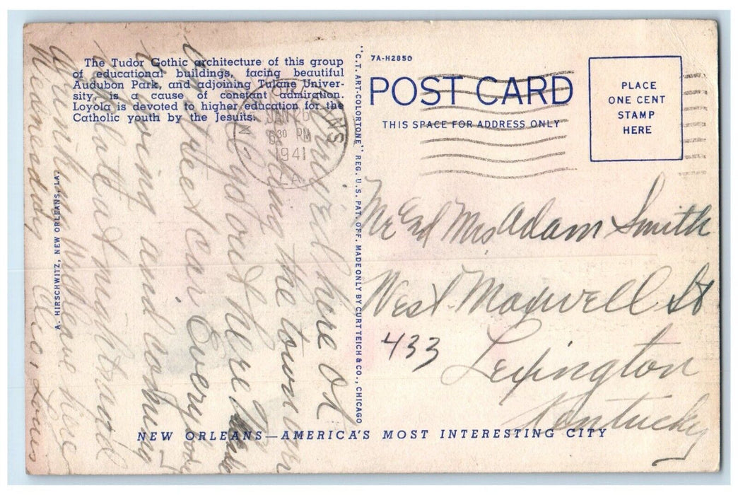 1941 Loyola University Church Holy Name Marquette New Orleans Louisiana Postcard